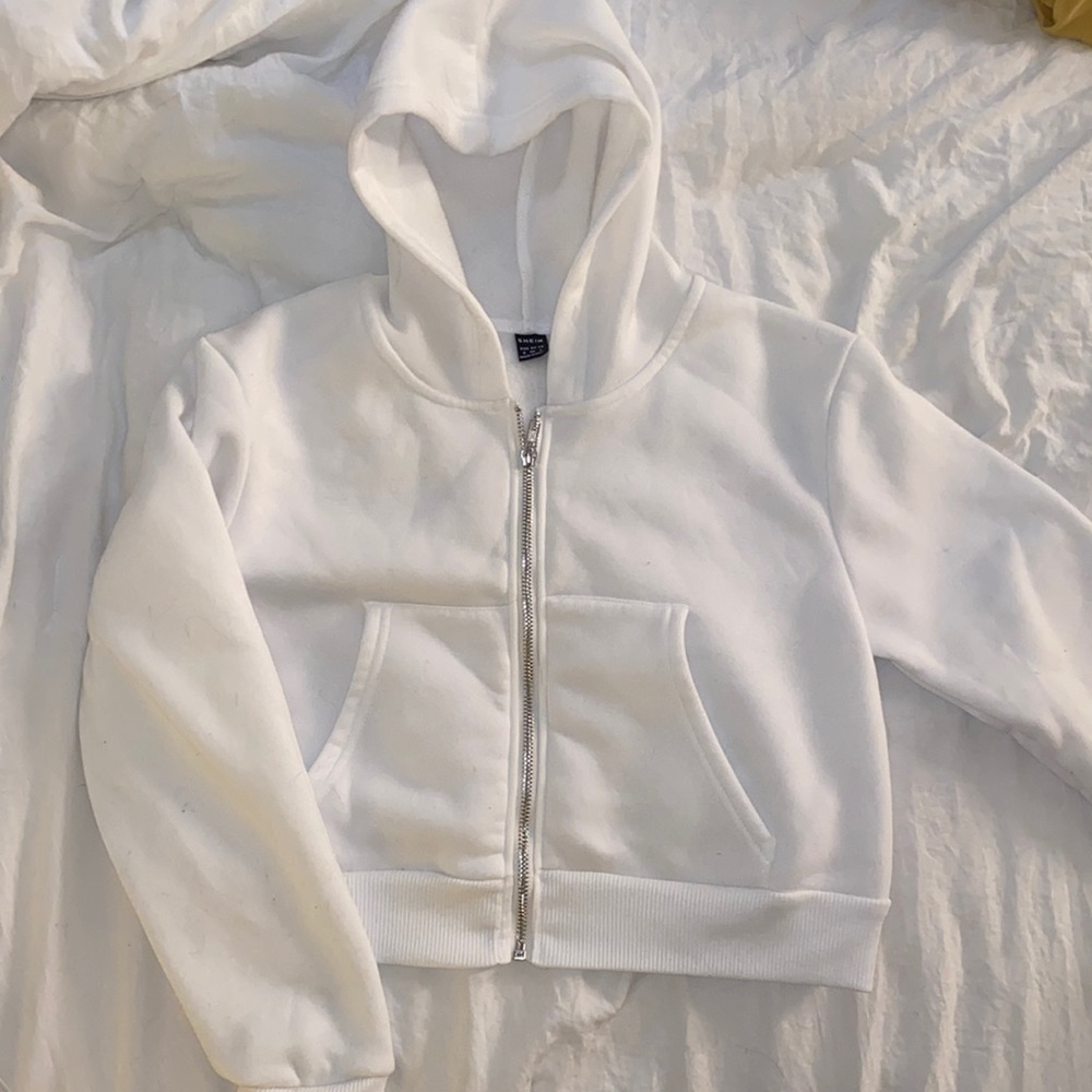 Cropped white zip up